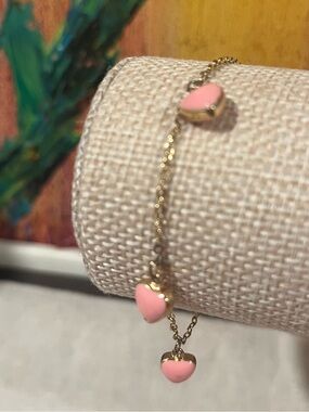 Vtg Y2K Gold Chain Bracelet with Pink Heart Charms
